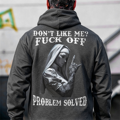 DON'T LIKE ME F*CK OFF Tattooed Nun Print Men's Hoodie Image - 6