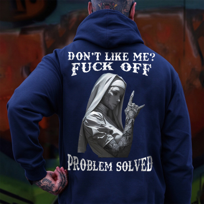 DON'T LIKE ME F*CK OFF Tattooed Nun Print Men's Hoodie Image - 8