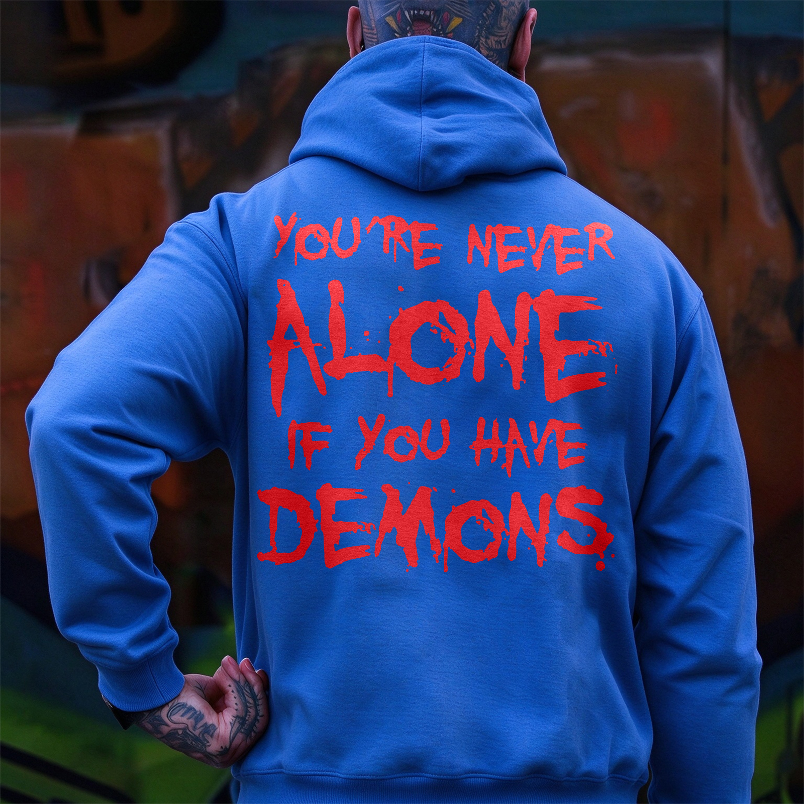 YOU'RE NEVER ALONE IF YOU HAVE DEMONS Black Print Hoodie Image - 6