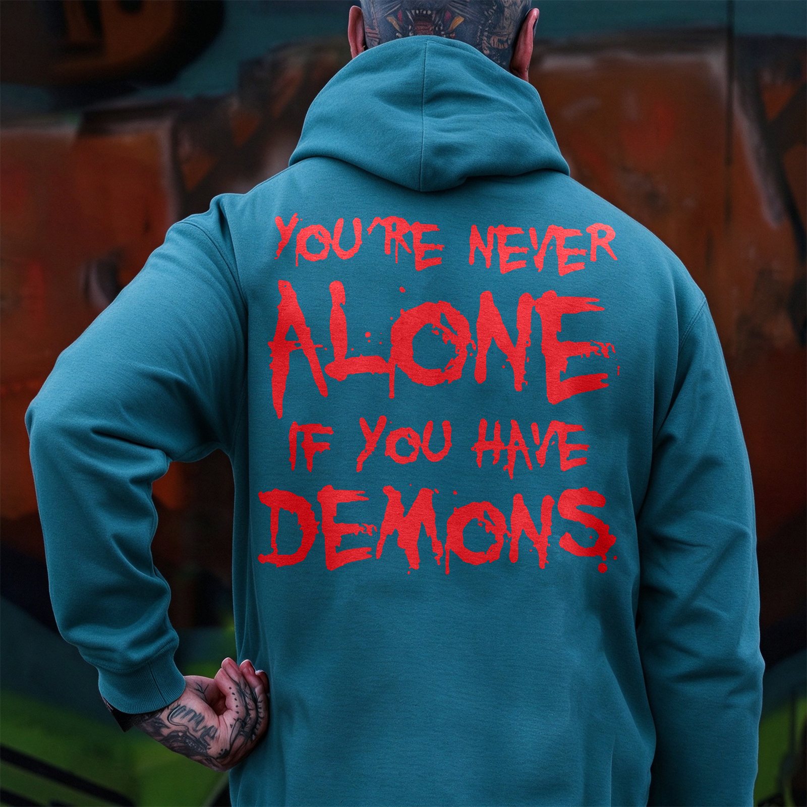 YOU'RE NEVER ALONE IF YOU HAVE DEMONS Black Print Hoodie Image - 8