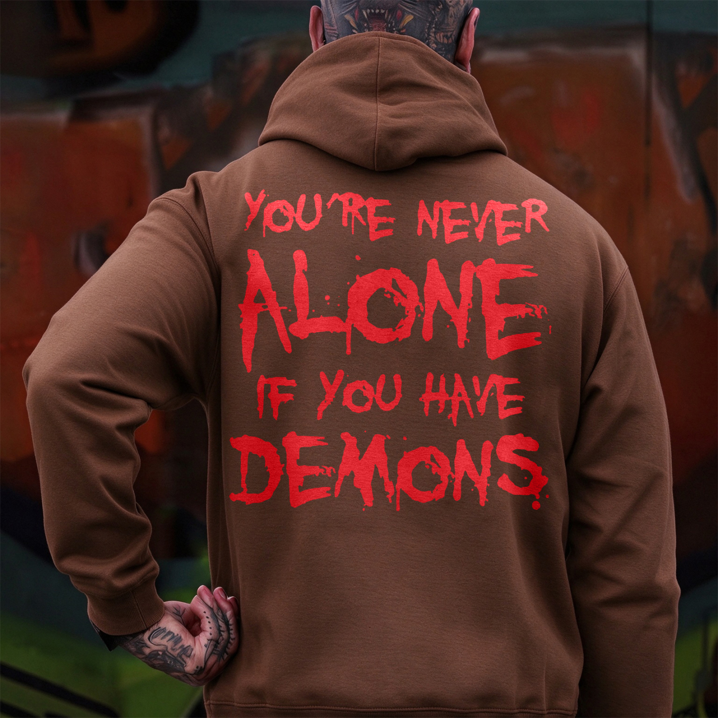 YOU'RE NEVER ALONE IF YOU HAVE DEMONS Black Print Hoodie Image - 9