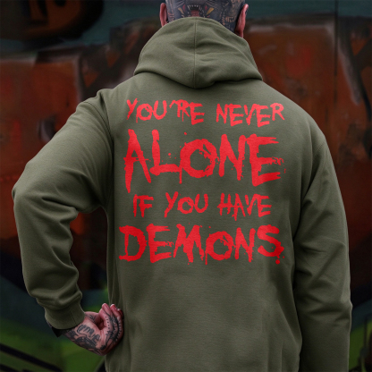 YOU'RE NEVER ALONE IF YOU HAVE DEMONS Black Print Hoodie Image - 10