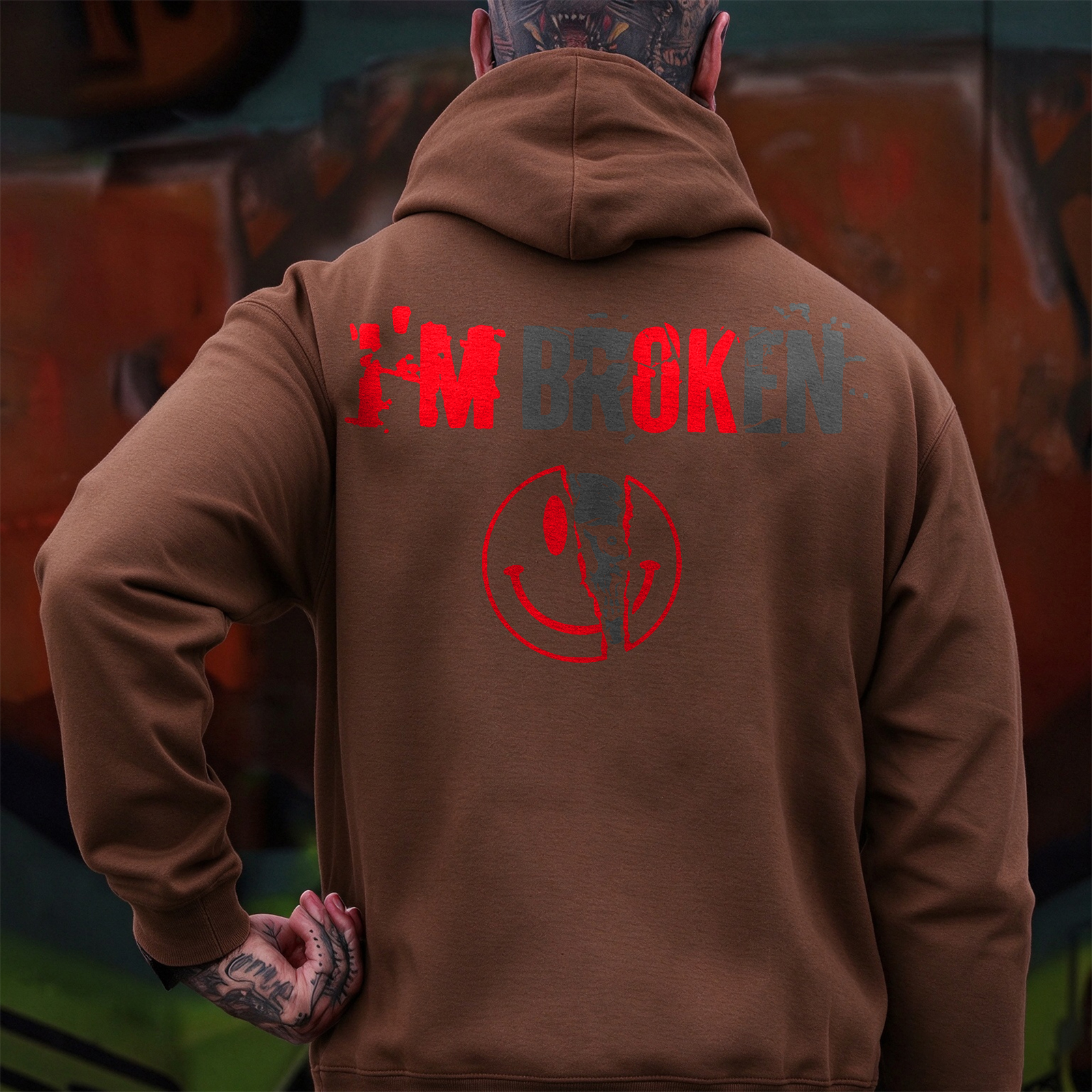 I’M BROKEN Smiling Face Graphic Casual Black Print Hoodie Image - 11