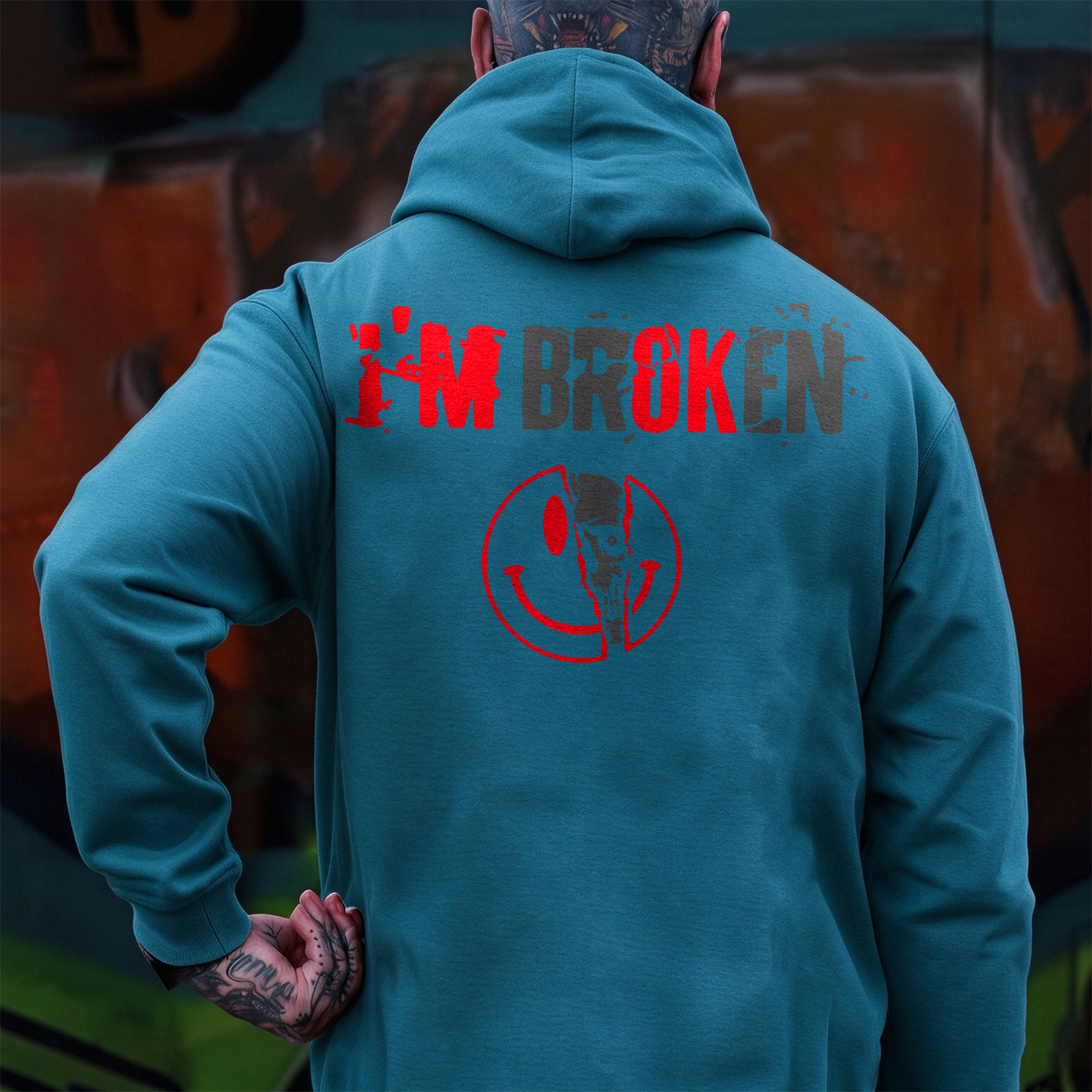 I’M BROKEN Smiling Face Graphic Casual Black Print Hoodie Image - 14