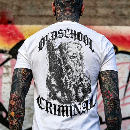 Old School Criminal Ski Mask Girl Licking Tongue Barbed Wire Provocative Chicano Gangster Men's Graphic T-Shirt Image - 4