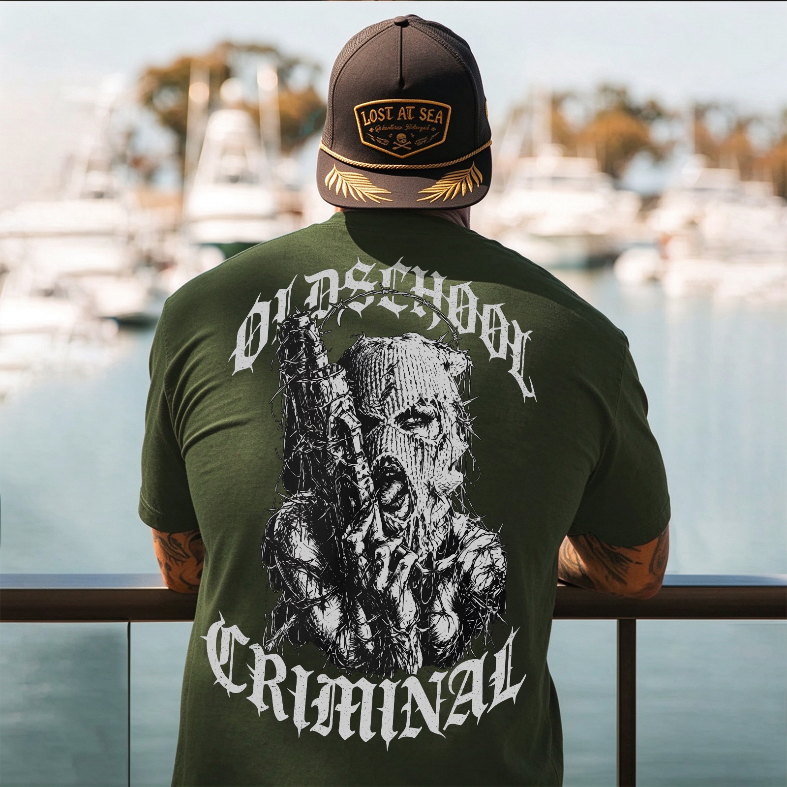 Old School Criminal Ski Mask Girl Licking Tongue Barbed Wire Provocative Chicano Gangster Men's Graphic T-Shirt Image - 5