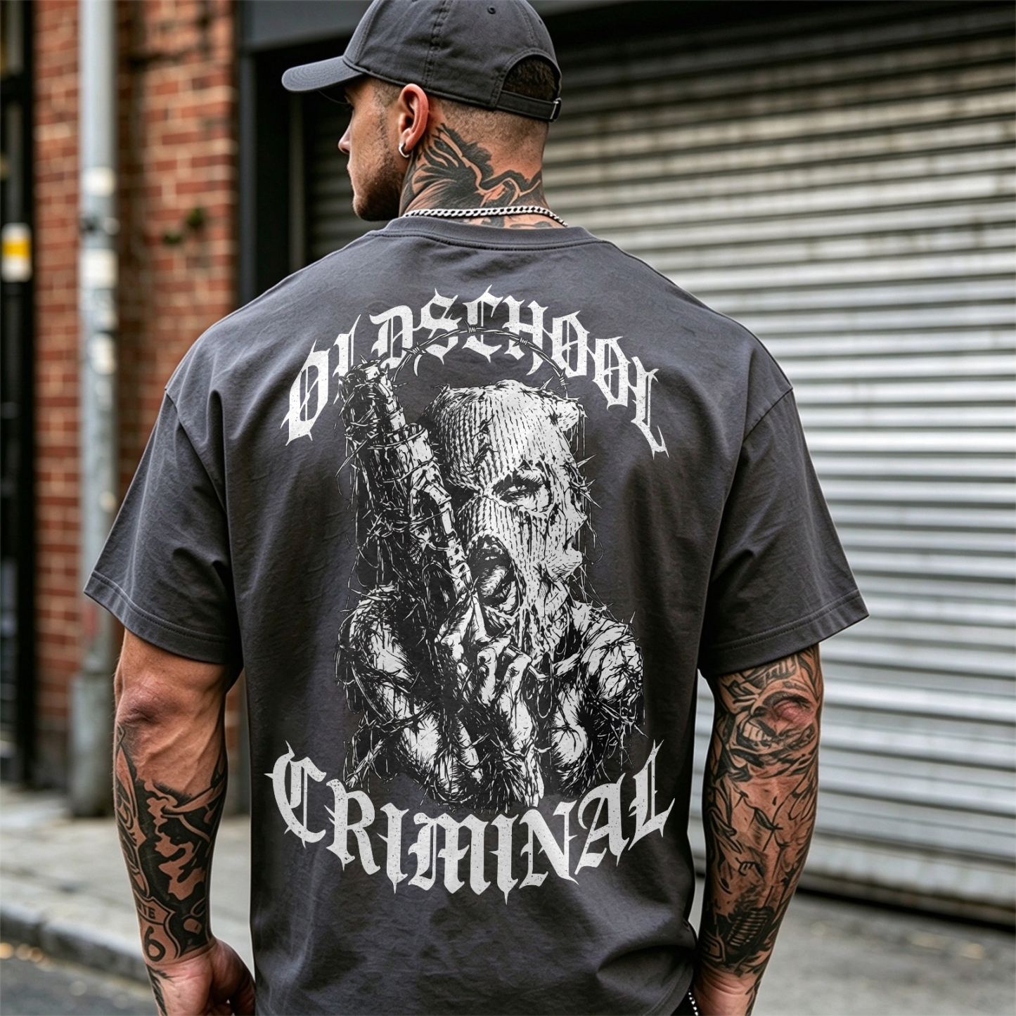 Old School Criminal Ski Mask Girl Licking Tongue Barbed Wire Provocative Chicano Gangster Men's Graphic T-Shirt Image - 7