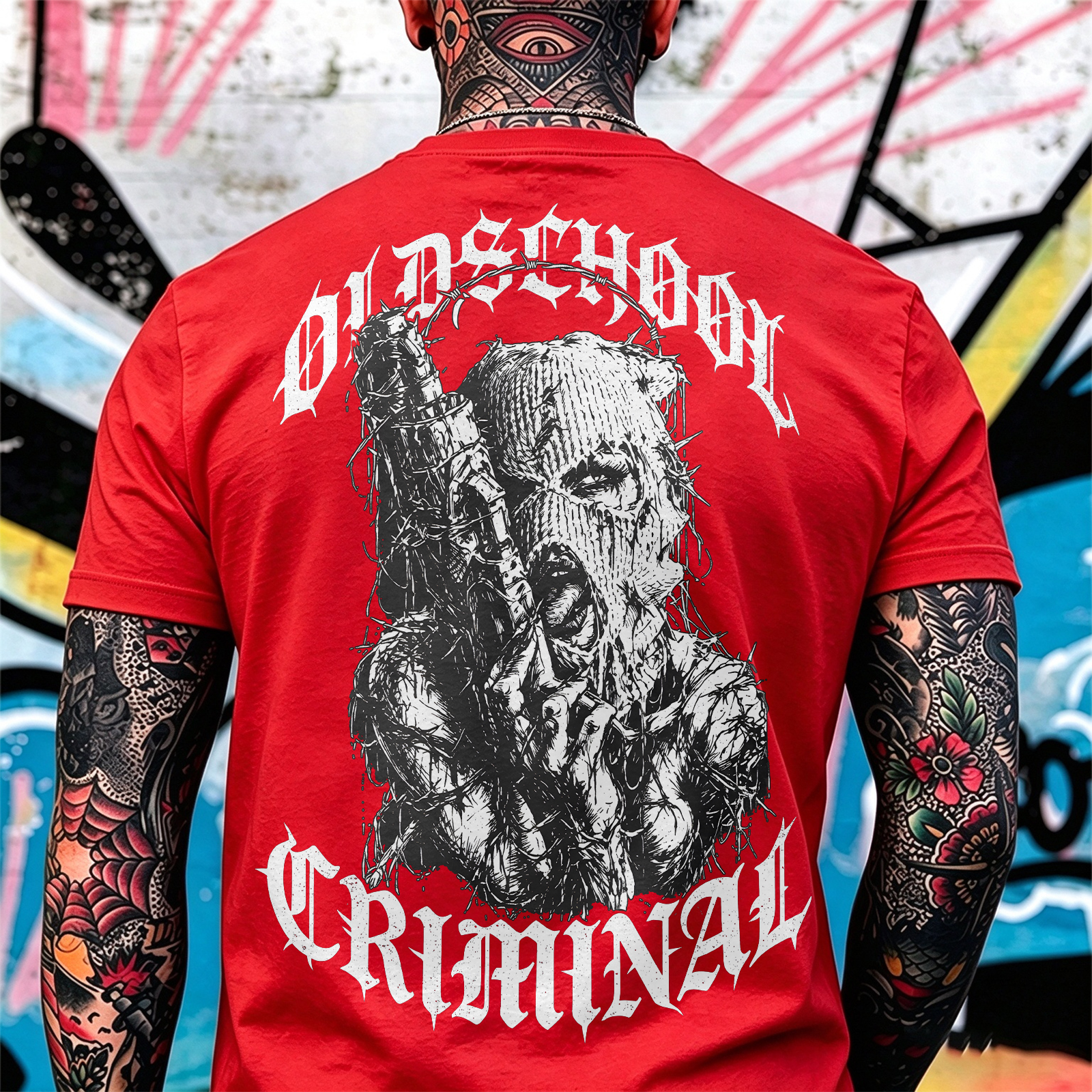 Old School Criminal Ski Mask Girl Licking Tongue Barbed Wire Provocative Chicano Gangster Men's Graphic T-Shirt Image - 9