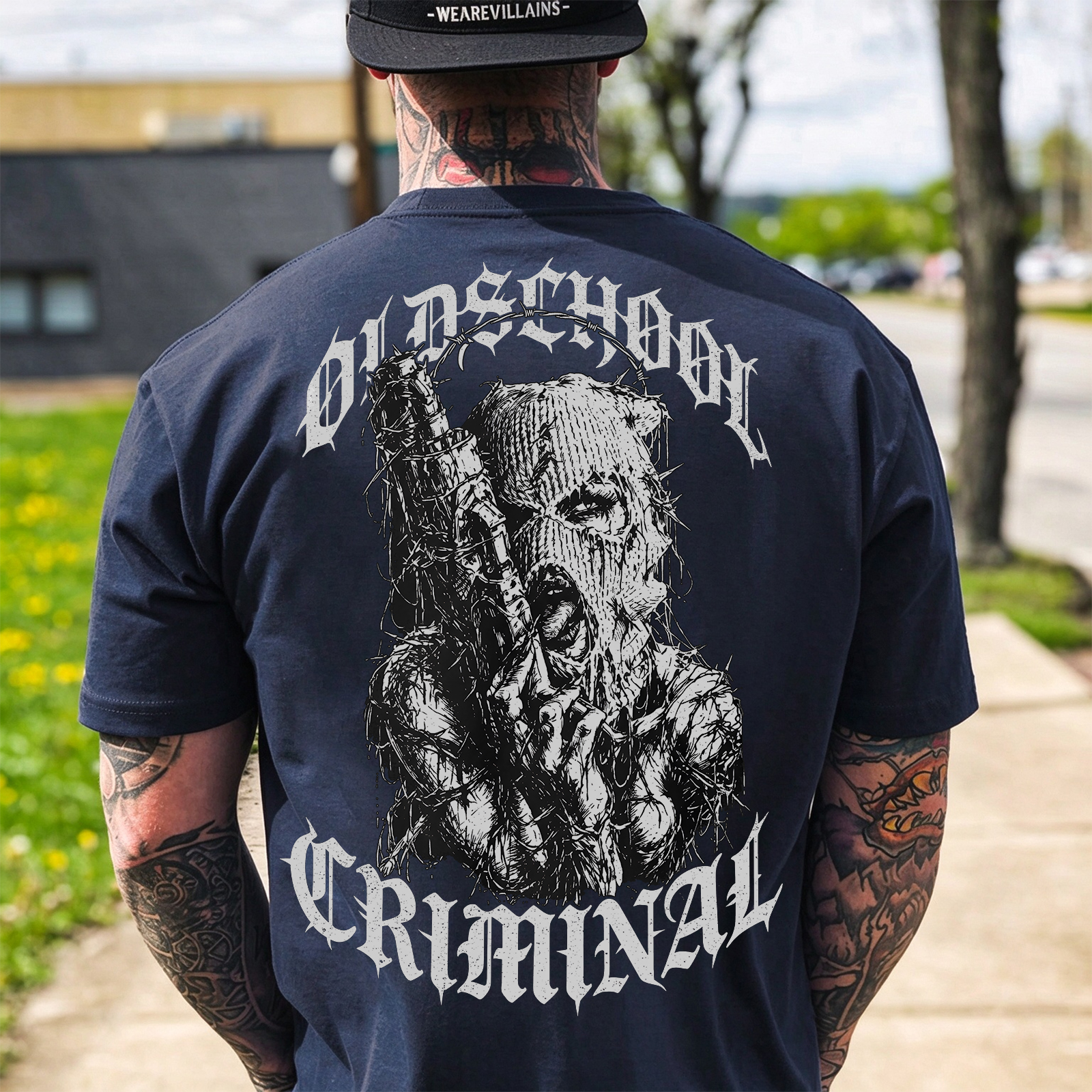 Old School Criminal Ski Mask Girl Licking Tongue Barbed Wire Provocative Chicano Gangster Men's Graphic T-Shirt Image - 8