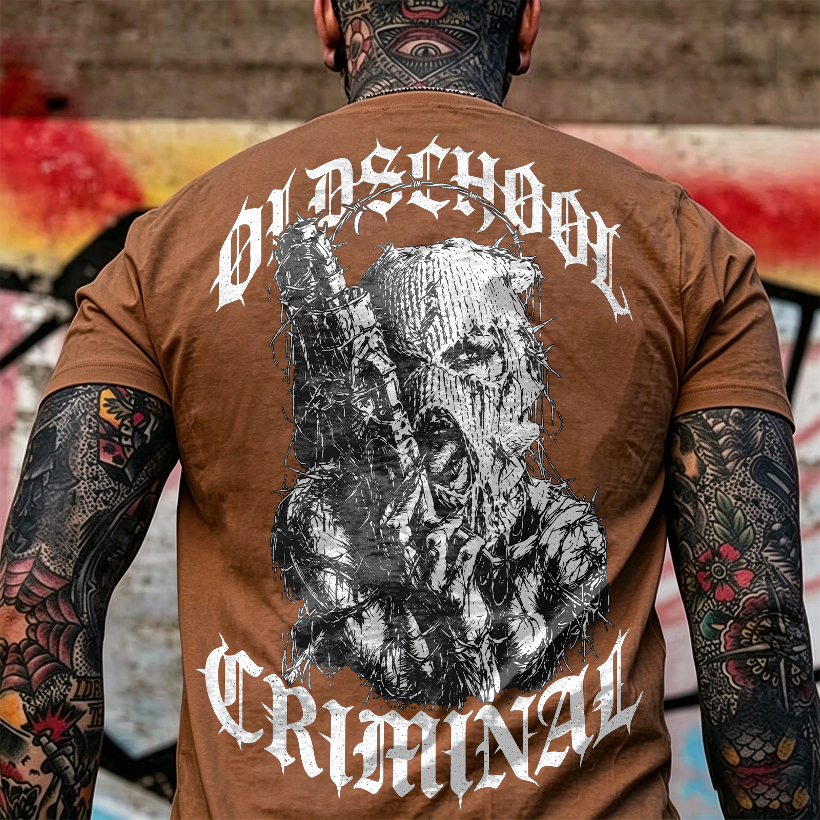 Old School Criminal Ski Mask Girl Licking Tongue Barbed Wire Provocative Chicano Gangster Men's Graphic T-Shirt Image - 10