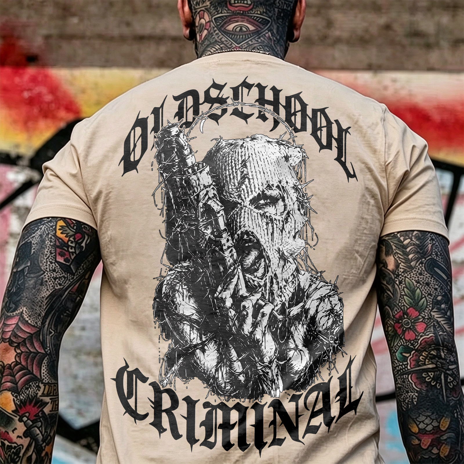 Old School Criminal Ski Mask Girl Licking Tongue Barbed Wire Provocative Chicano Gangster Men's Graphic T-Shirt Image - 12