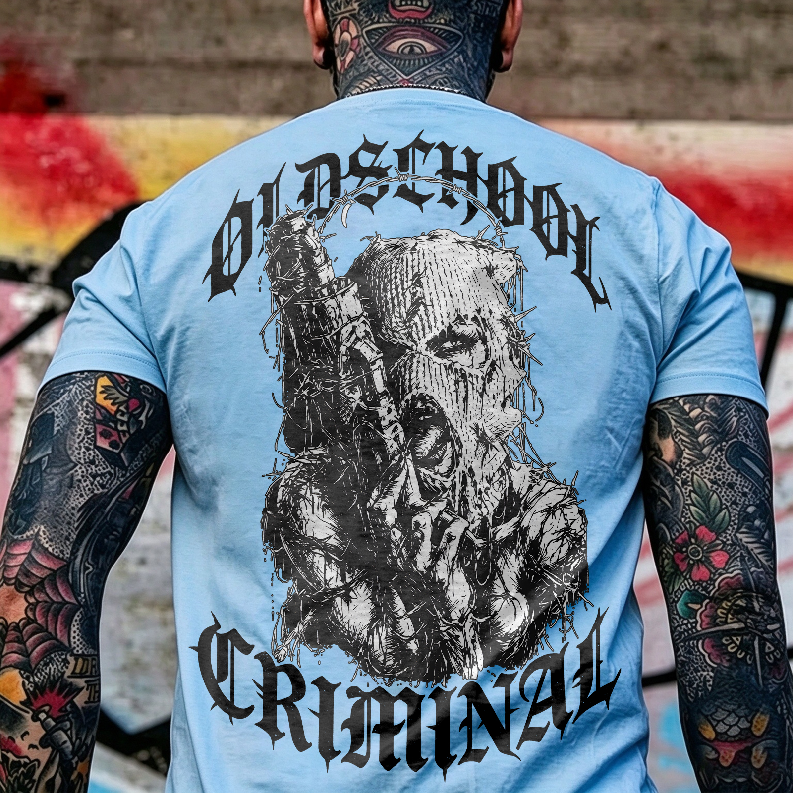 Old School Criminal Ski Mask Girl Licking Tongue Barbed Wire Provocative Chicano Gangster Men's Graphic T-Shirt Image - 13