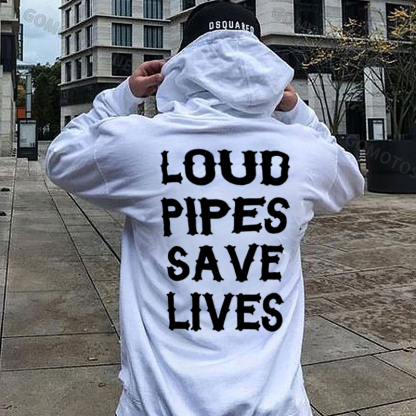 LOUD PIPES SAVE LIVES Letter Monogram Black Print Men's Hoodie Image - 6