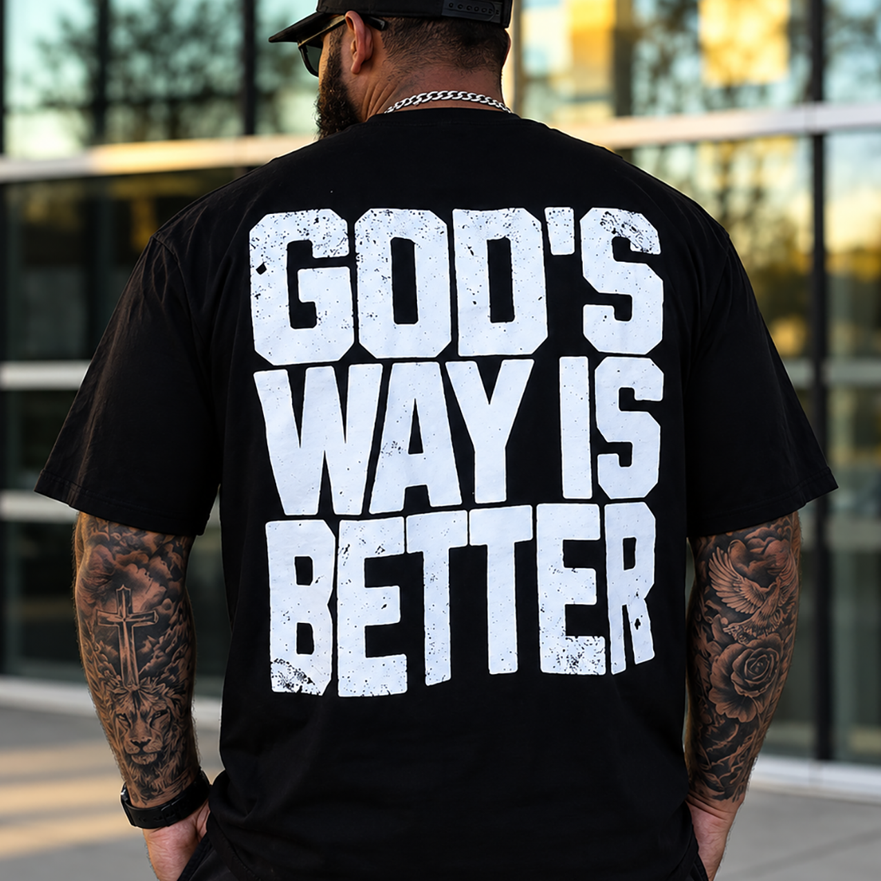 God's Way Is Better Distressed Slogan Vintage Grunge Men's Graphic T-Shirt Image - 2