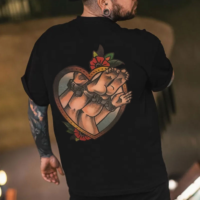 The Handcuffed Naked Lady in the Heart Black Print T-shirt
