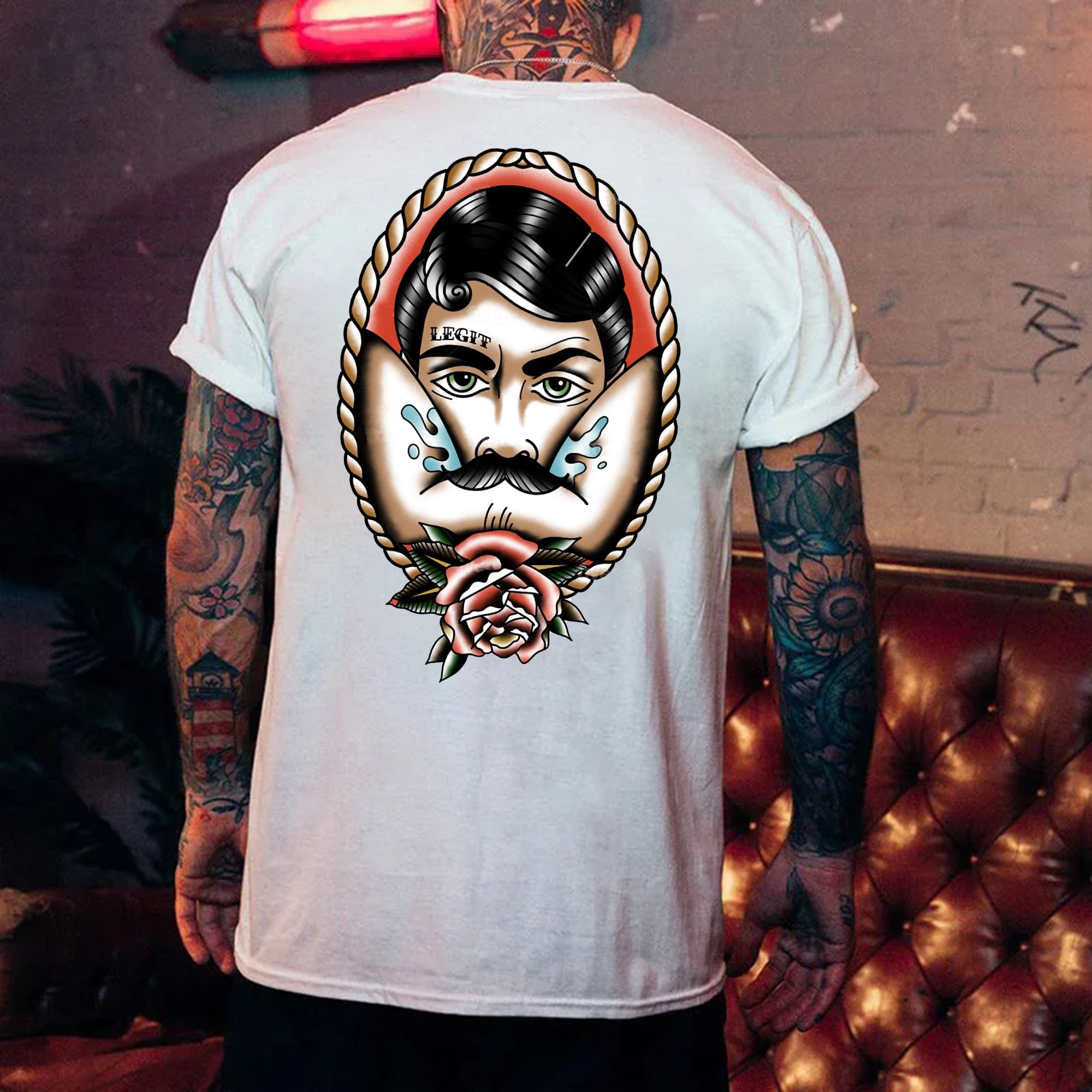 Vintage Rose with Beard Man in the Mirror Print Men's T-shirt