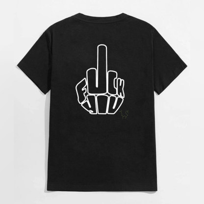 One Finger Salute Casual Graphic Black Print T-shirt