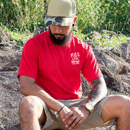 KILL YOUR LOCAL PEDO Red Letter White Print T-shirt