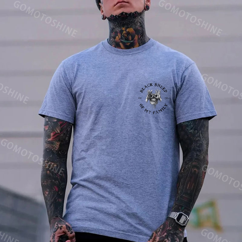 BLACK SHEEP OF MY FAMILY Skull Black Print T-Shirt Image - 4