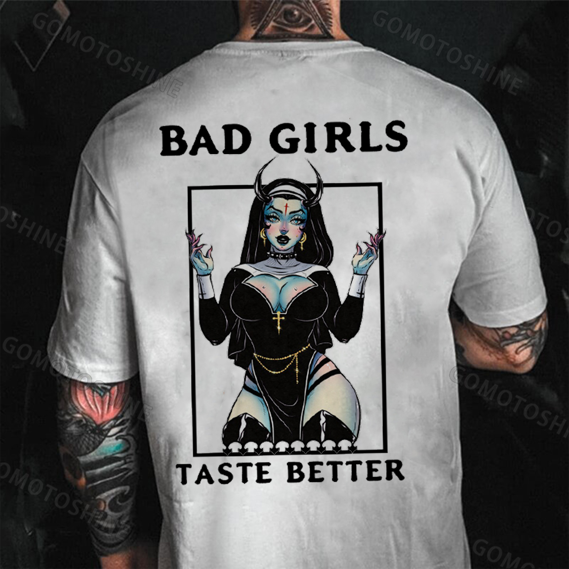 BAD GIRLS TASTE BETTER Sexy Devil Nun Print Men's T-Shirt