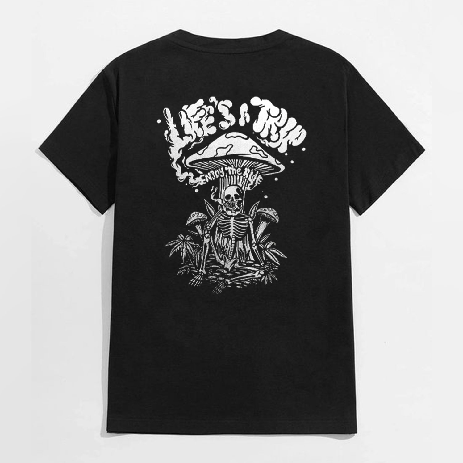 LIFE'S A TRIP ENJOY THE RIDE Skull Casual Graphic Black Print T-shirt