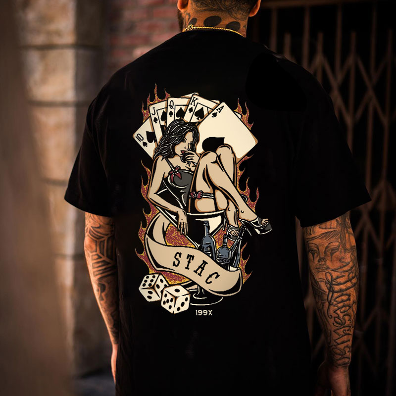 STAC Sexy Lady with Pokers and Dices Black Print T-shirt