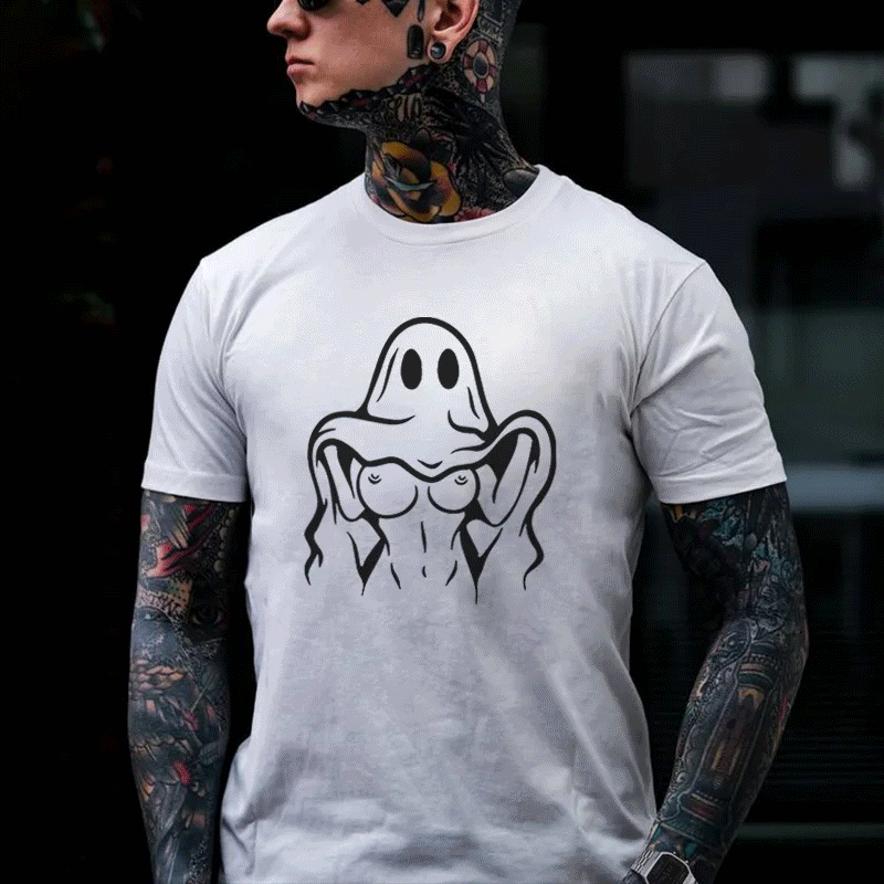 Naughty Ghost Sexy Boobs Graphic Print T-Shirt