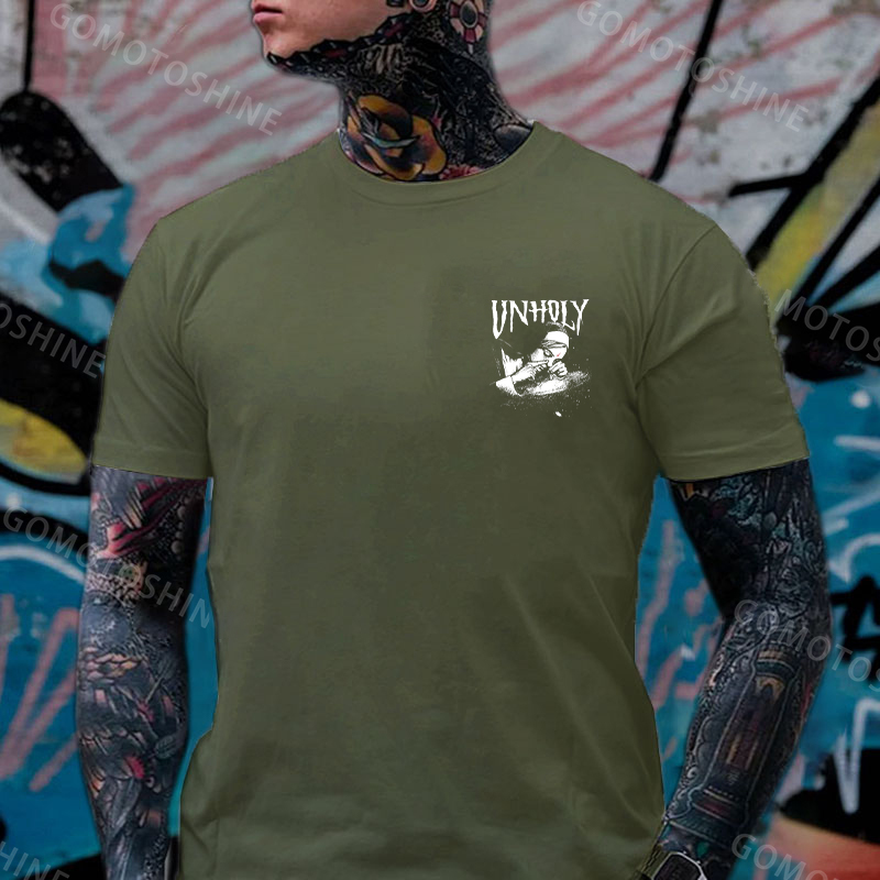 UNHOLY Nun Smoking Dark Style Black Print T-shirt