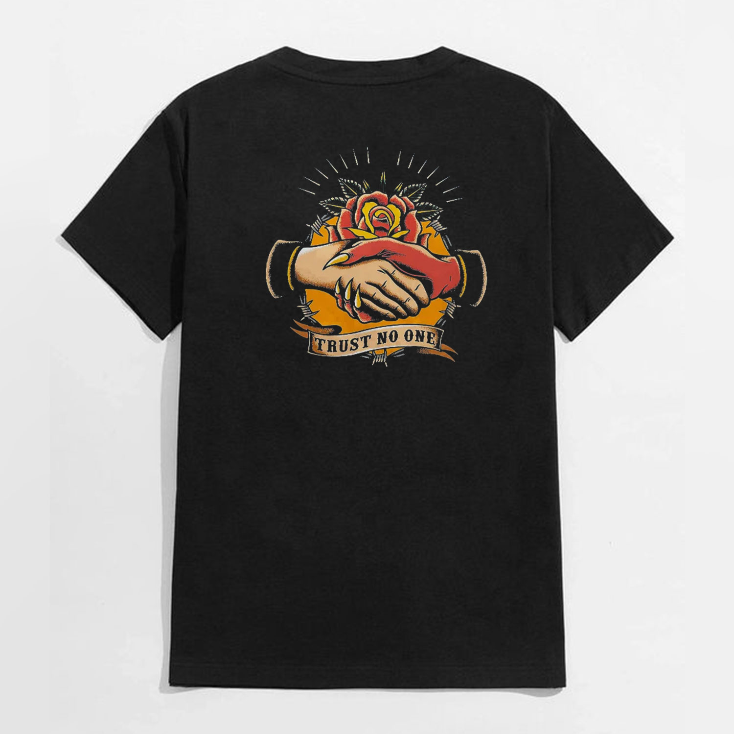 TRUST NO ONE Shake Hands With The Devil Graphic Black Print T-shirt