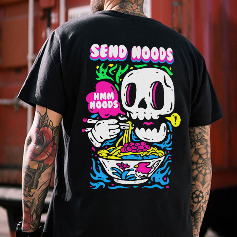 SEND NOODS HMM NOODS Skull Eating Black Print T-shirt