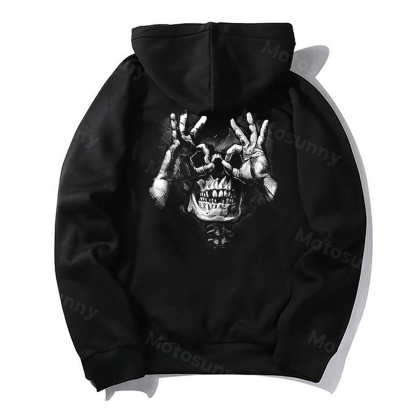 Ok Hand Gesture Skeleton Casual Graphic Black Print Hoodie