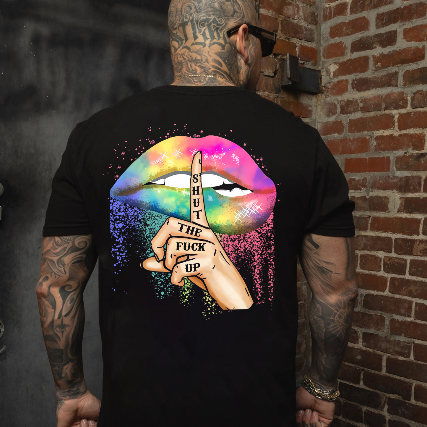SHUT THE FUCK UP Iridescent Lips Print Men's T-shirt