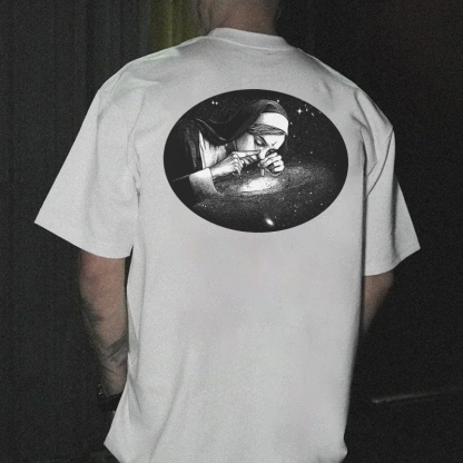 Nun Smoking Dark Style Black Print T-shirt