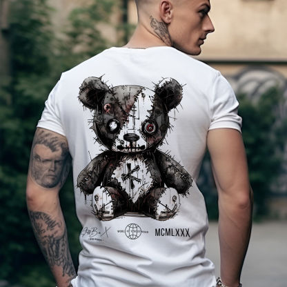 Broken Splicing Bear Doll Print Men's T-shirt