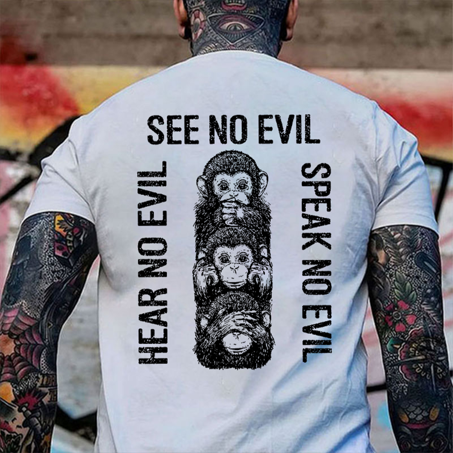 SEE NO EVIL HEAR NO EVIL SPEAK NO EVIL Monkeys Print Men's T-shirt