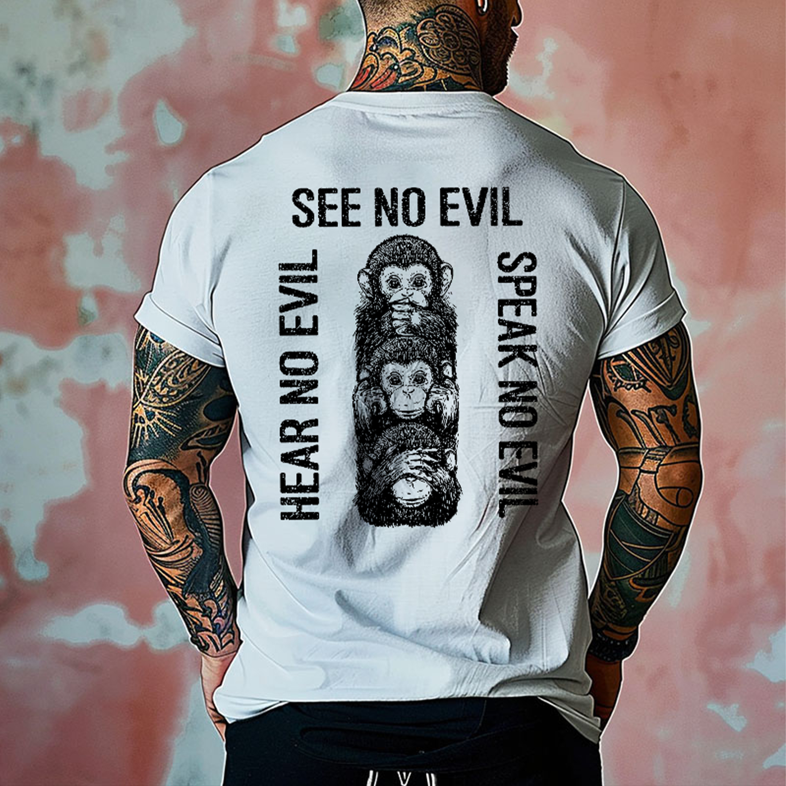 SEE NO EVIL HEAR NO EVIL SPEAK NO EVIL Monkeys Print Men's T-shirt