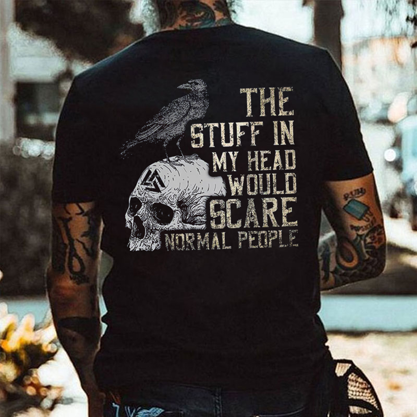 THE STUFF IN MY HEAD WOULD SCARE NORMAL PEOPLE Crow With Skull Print Men's T-shirt