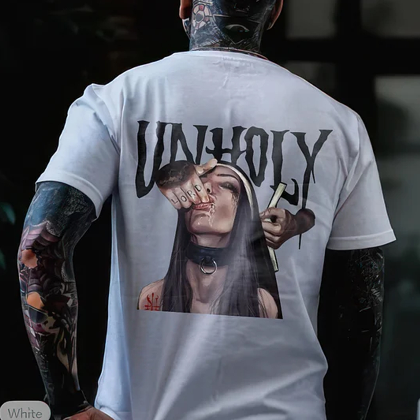 UNHOLY Sucking Finger Nun Print Men's T-Shirt