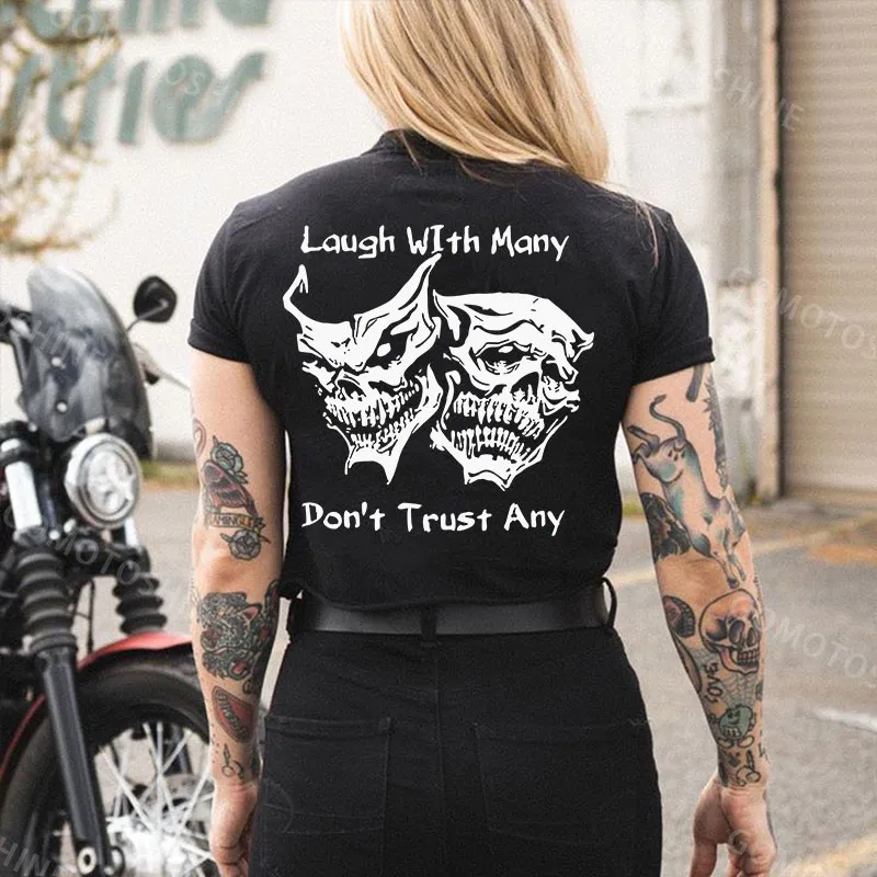 LAUGH WITH MANY DON'T TRUST ANY Devil Skull Print Women's T-shirt