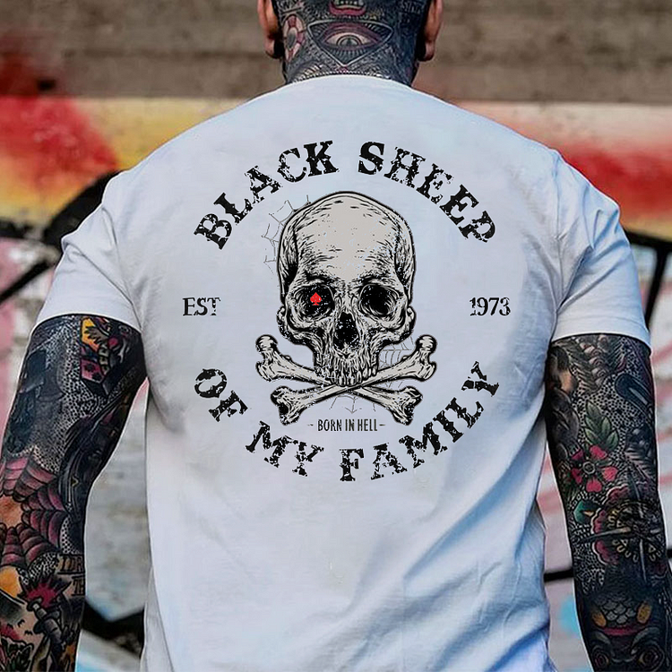 BALCK SHEEP OF MY FAMILY Skull Black Print T-shirt