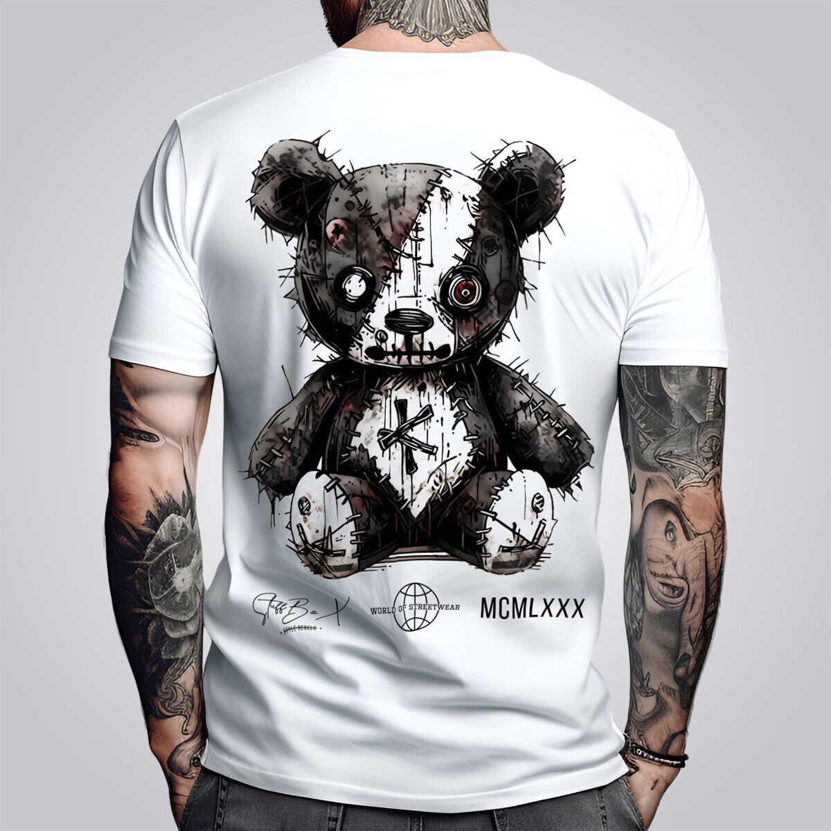 Broken Splicing Bear Doll Print Men's T-shirt