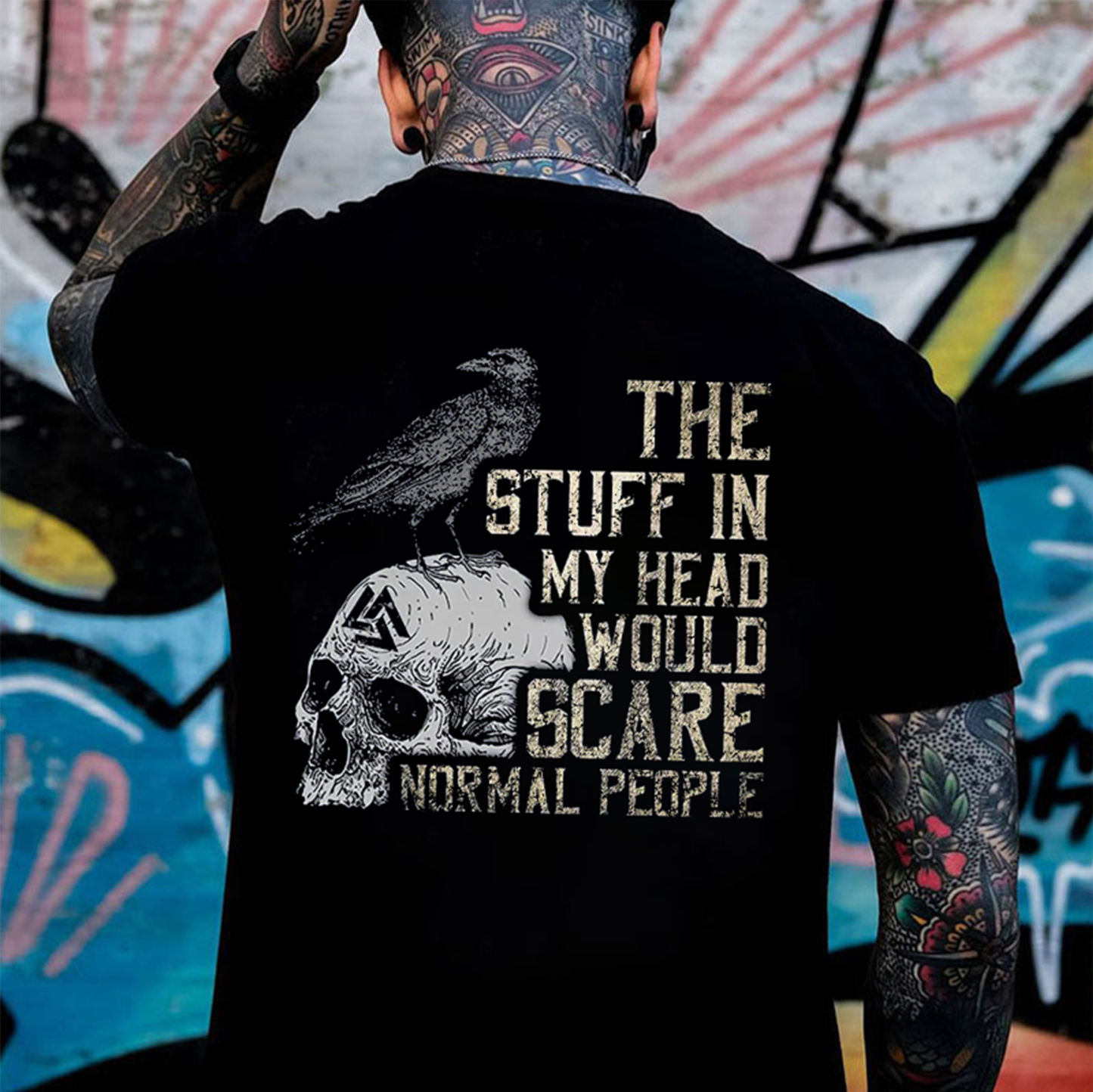 THE STUFF IN MY HEAD WOULD SCARE NORMAL PEOPLE Crow With Skull Print Men's T-shirt