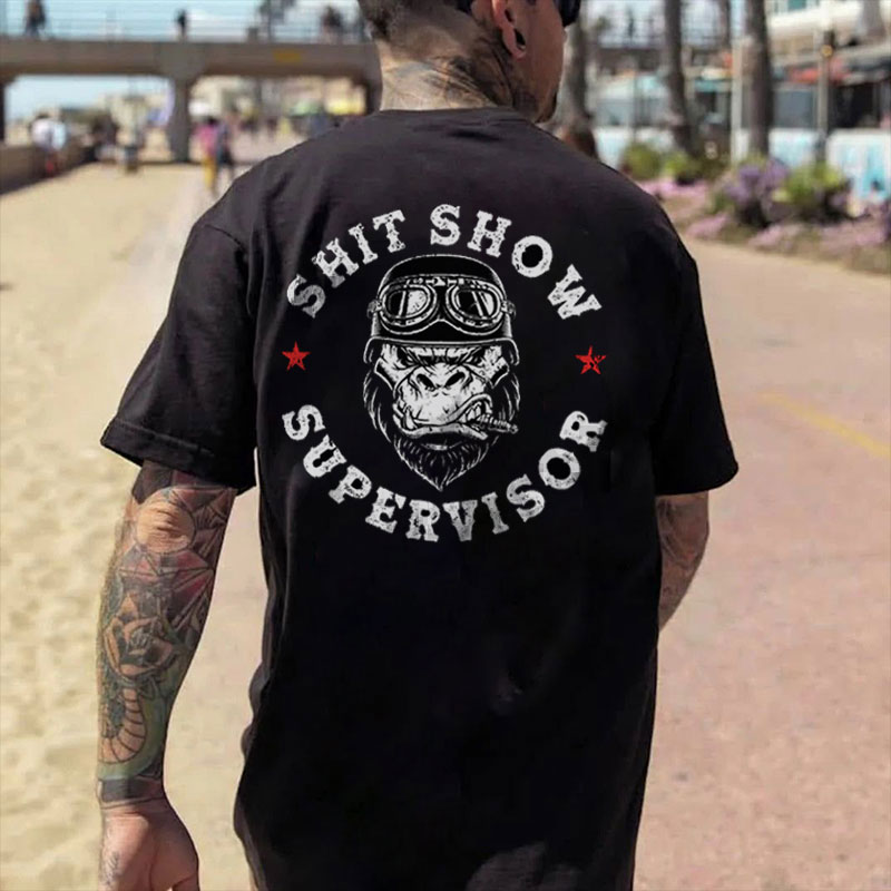 SHIT SHOW SUPERVISOR Chimpanzee Black Print T-shirt