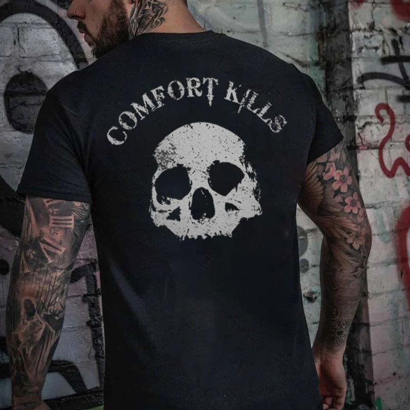 COMFORT KILLS Skull Black Print T-shirt