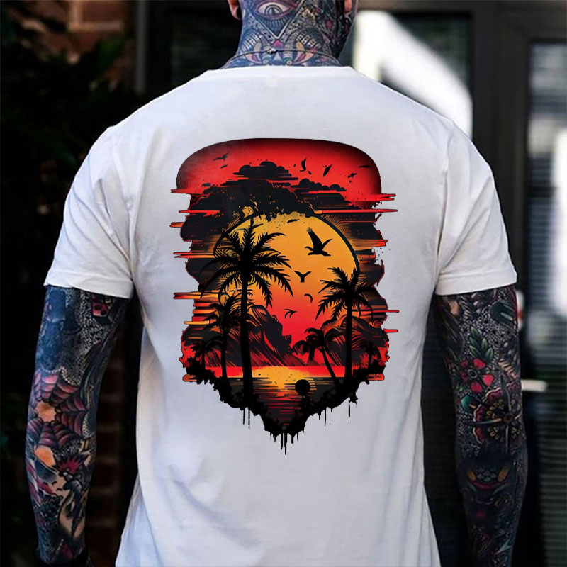 Seaside Sunset Beautiful Scenery Black Print T-Shirt