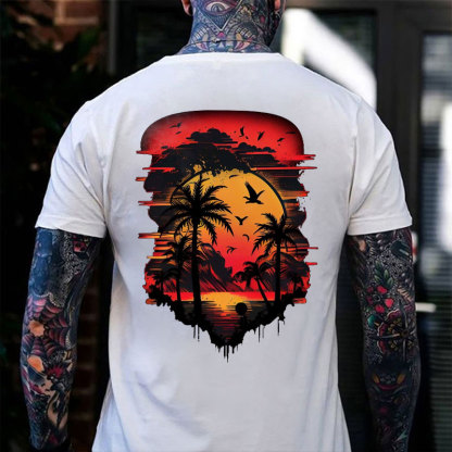 Seaside Sunset Beautiful Scenery Black Print T-Shirt