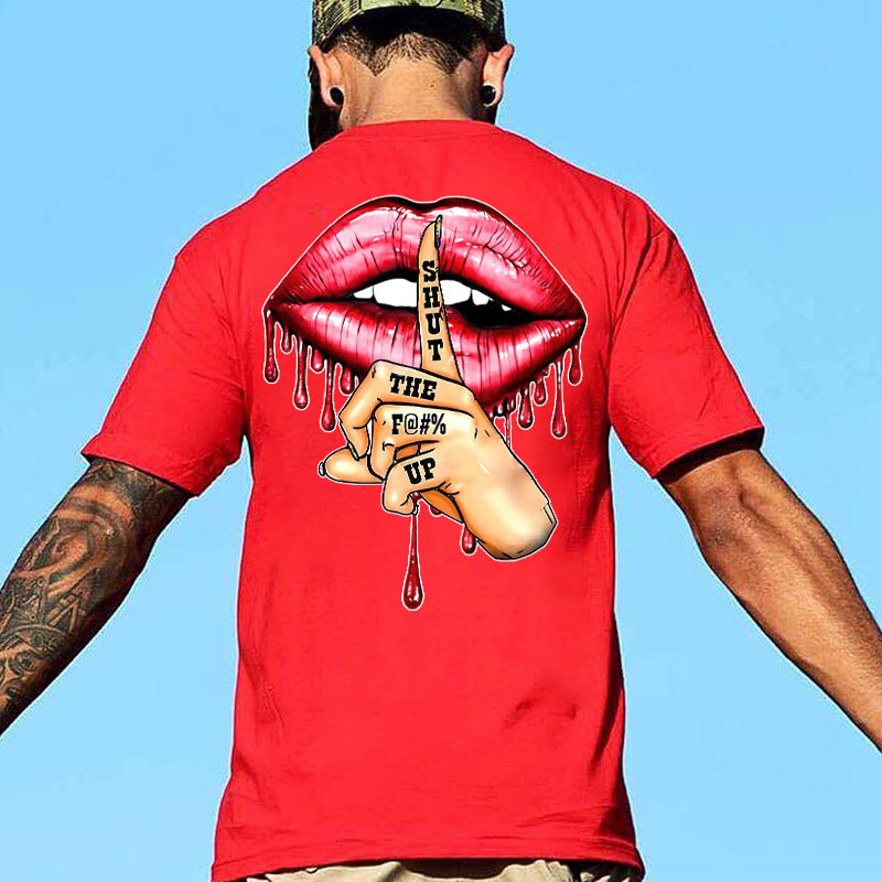 SHUT THE FUCK UP Red Lips Print Men's T-Shirt