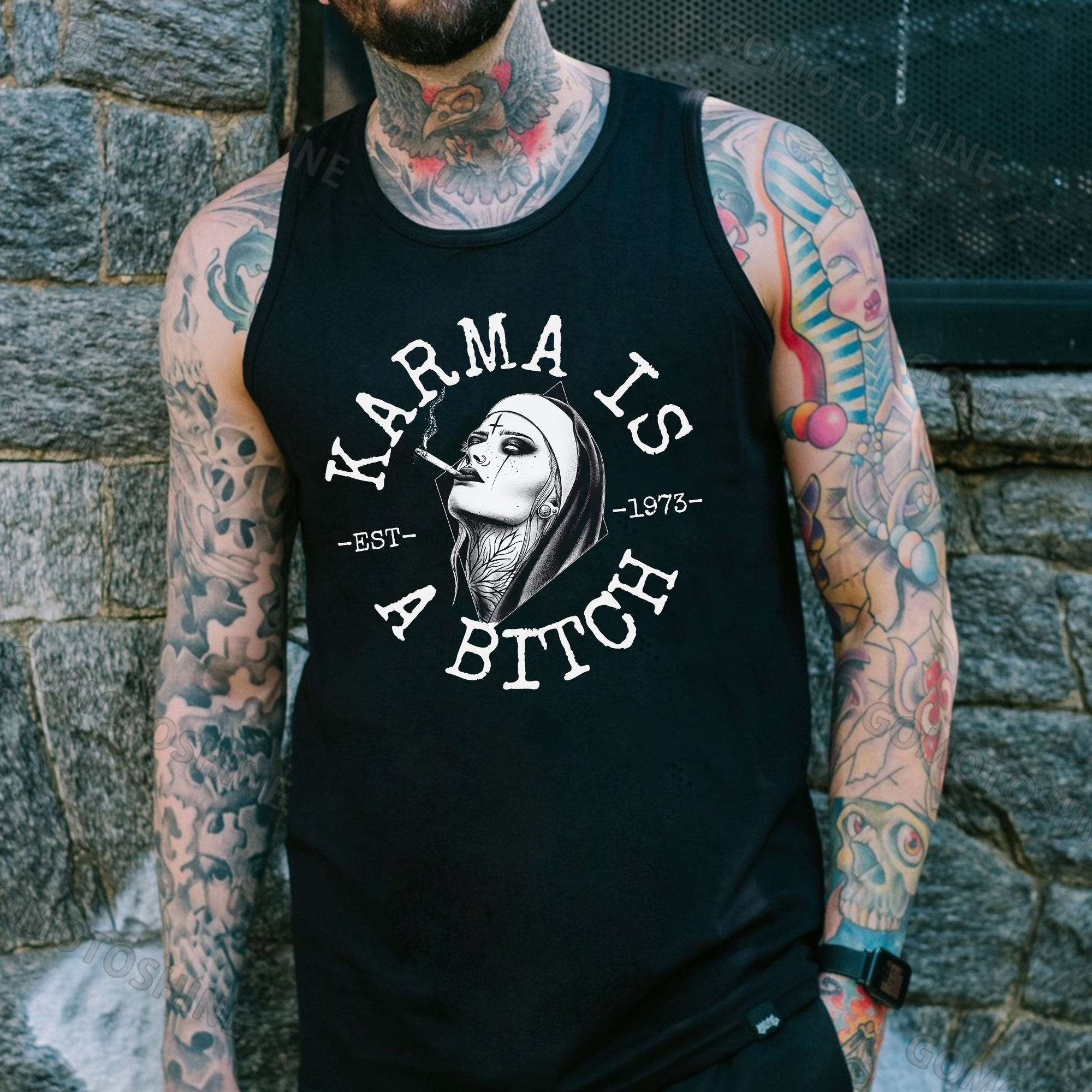 KARMA IS A BITCH Smoking Nun Print Men's Vest