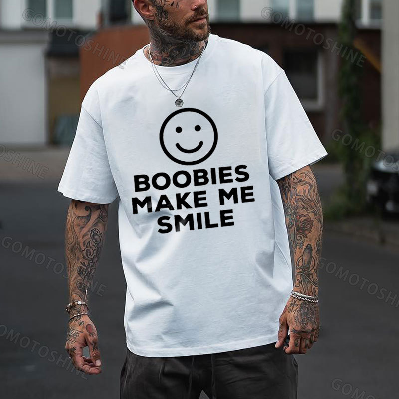 BOOBIES MAKE ME SMILE Smile Emoji Print Men's T-Shirt