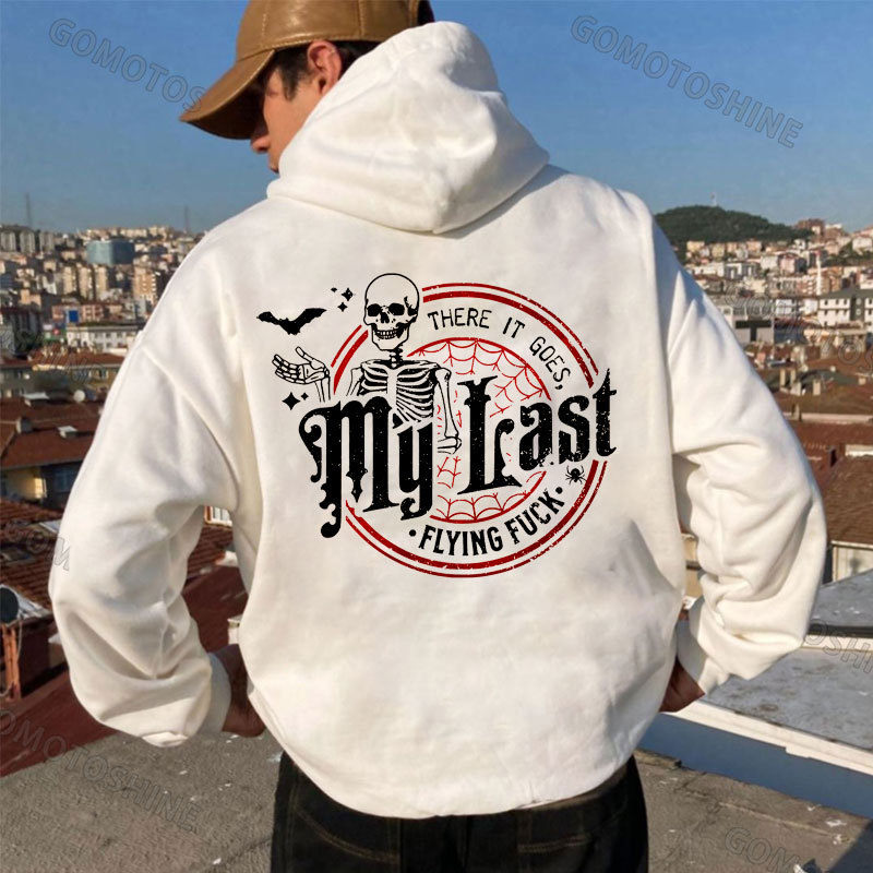 THERE IT GOES MY LAST FLYING FUCK Skeleton&Bat Print Men's Hoodie